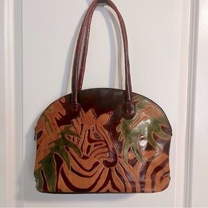 Vintage LEATHER ZEBRA
Colorful Embossed Satchel
PURSE Shoulder Hand Bag
India